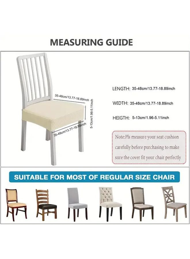 Beige Dining Chair Covers Removable Elastic Seat Protector Pad Set Polyester - Image 3